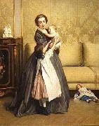 Gustave Leonard de Jonghe Jeune mere et ses enfants dans un salon Sweden oil painting artist